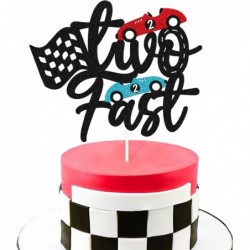 Two Fast Cake Topper Racing Car Chequered Flag Themed Happy Birthday Party Supply for Boys Girls Kids 2nd Seconed Two Bday Ca...