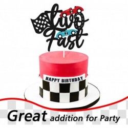 Two Fast Cake Topper Racing Car Chequered Flag Themed Happy Birthday Party Supply for Boys Girls Kids 2nd Seconed Two Bday Ca...