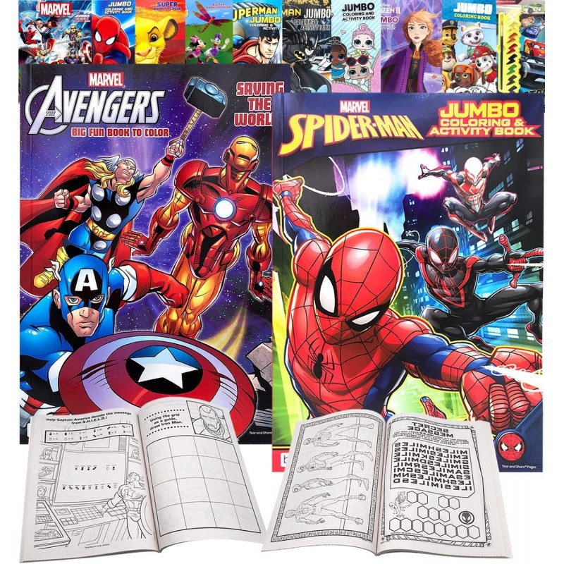 Marvel Superheroes Avengers Spiderman Ultimate Arts Crafts Coloring and Activity Sticker Books Gift Set Perforated Paper - He...