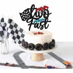 Two Fast Cake Topper Racing Car Chequered Flag Themed Happy Birthday Party Supply for Boys Girls Kids 2nd Seconed Two Bday Ca...