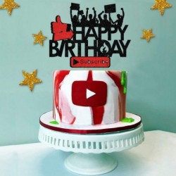 Play Social Media Cake Topper Glitter Happy Birthday Cake Topper for You Tube Theme Birthday Party Decorations Teens Boys Gir...