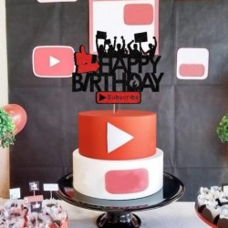 Play Social Media Cake Topper Glitter Happy Birthday Cake Topper for You Tube Theme Birthday Party Decorations Teens Boys Gir...