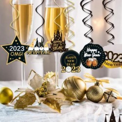 New Year Decorations 2023 Hanging Swirls 42 Pcs Black Gold Foil Swirl and Celebration Card Gold and Black New Years eve Party...