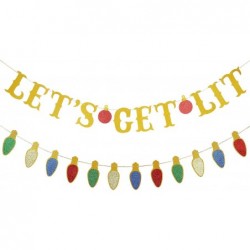 Gold Glitter Let's Get Lit Banner and Christmas Lightbulb Themed Banner- Lets Get Lit Party Decorations Christmas Party Decor...