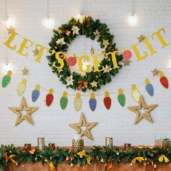 Gold Glitter Let's Get Lit Banner and Christmas Lightbulb Themed Banner- Lets Get Lit Party Decorations Christmas Party Decor...