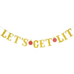 Gold Glitter Let's Get Lit Banner and Christmas Lightbulb Themed Banner- Lets Get Lit Party Decorations Christmas Party Decor...