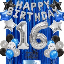 16th Birthday Party Decoration Blue Silver for Boy Girl Sweet 16th Birthday Party Supplies Happy Birthday Banner Number 16 Fo...