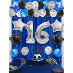 16th Birthday Party Decoration Blue Silver for Boy Girl Sweet 16th Birthday Party Supplies Happy Birthday Banner Number 16 Fo...