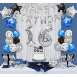 16th Birthday Party Decoration Blue Silver for Boy Girl Sweet 16th Birthday Party Supplies Happy Birthday Banner Number 16 Fo...