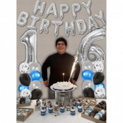 16th Birthday Party Decoration Blue Silver for Boy Girl Sweet 16th Birthday Party Supplies Happy Birthday Banner Number 16 Fo...