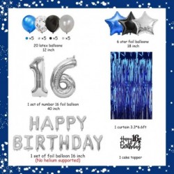 16th Birthday Party Decoration Blue Silver for Boy Girl Sweet 16th Birthday Party Supplies Happy Birthday Banner Number 16 Fo...