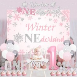 Winter Onederland 1st Birthday Girl Decoration Winter Onederland Backdrop Snowflake Glitter Banner Cupcake Toppers Balloon Ga...