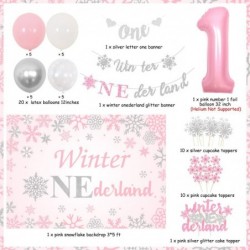 Winter Onederland 1st Birthday Girl Decoration Winter Onederland Backdrop Snowflake Glitter Banner Cupcake Toppers Balloon Ga...