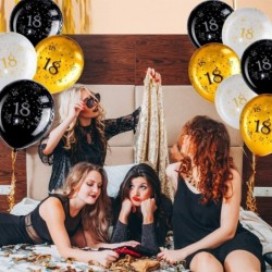 45 Piece 12 Inch 18th Birthday Party Latex Balloons Birthday Anniversary Party Decoration White Gold Black Theme Party Balloo...