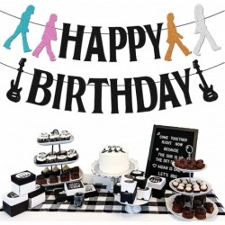 Yummoo Rock and Roll Happy Birthday Banner Let’s Party Musical Notes Music Drums Guitar Theme Birthday Party Supplies Black G...