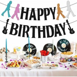 Yummoo Rock and Roll Happy Birthday Banner Let’s Party Musical Notes Music Drums Guitar Theme Birthday Party Supplies Black G...