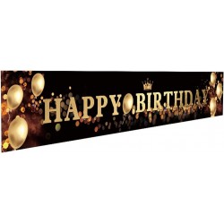 Ushinemi Happy Birthday Banner Party Signs for Birthday Backdrop Large Black and Gold $15.38 Kids' Party Decorations