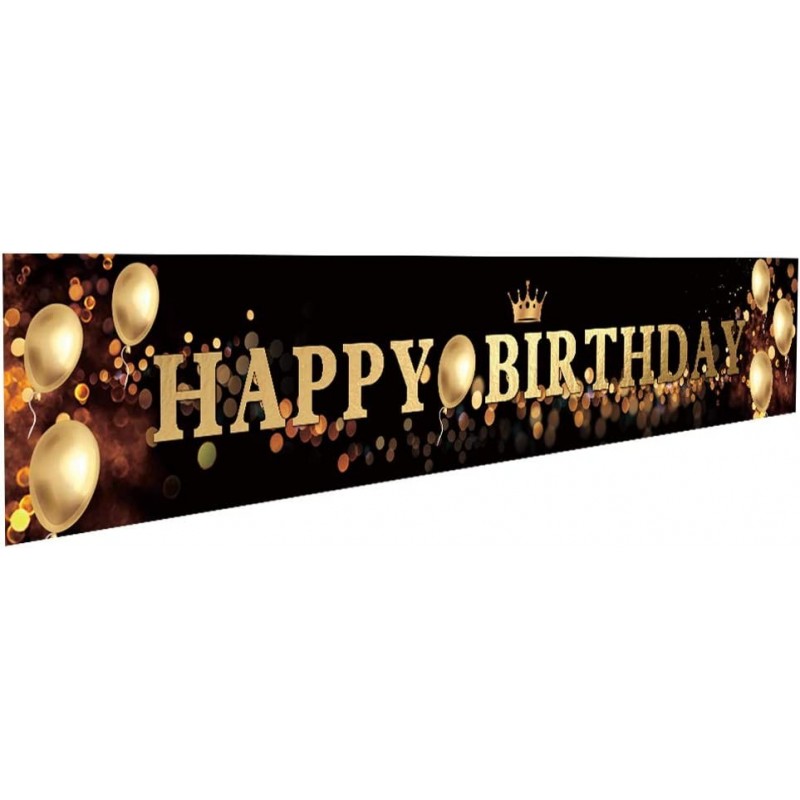 Ushinemi Happy Birthday Banner Party Signs for Birthday Backdrop Large Black and Gold $15.38 Kids' Party Decorations