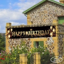 Ushinemi Happy Birthday Banner Party Signs for Birthday Backdrop Large Black and Gold $15.38 Kids' Party Decorations