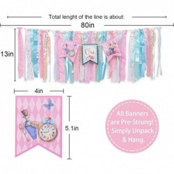 1st Birthday Banner for Alice in Onederland - High Chair Fabric Garland Pastel Pink Blue Aqua Birthday High Chair Decoration ...