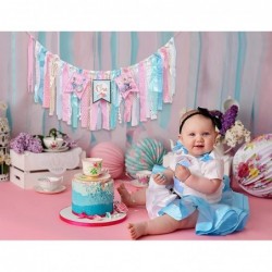 1st Birthday Banner for Alice in Onederland - High Chair Fabric Garland Pastel Pink Blue Aqua Birthday High Chair Decoration ...