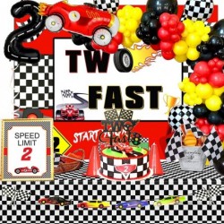 93pcs Two Fast Birthday Decorations Racing Car Theme 2nd Birthday Party Decorations Two Fast Cake Topper Backdrop Tablecloth ...