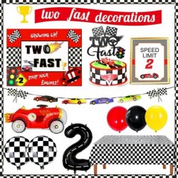 93pcs Two Fast Birthday Decorations Racing Car Theme 2nd Birthday Party Decorations Two Fast Cake Topper Backdrop Tablecloth ...