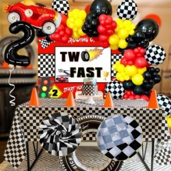 93pcs Two Fast Birthday Decorations Racing Car Theme 2nd Birthday Party Decorations Two Fast Cake Topper Backdrop Tablecloth ...