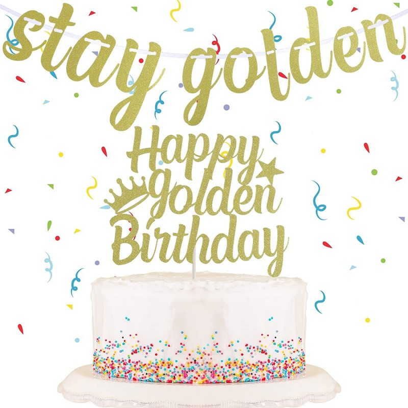 Happy Golden Birthday Cake Topper Stay Golden Glitter Gold Banner Gold Birthday Decorations Golden Girls Party Supplies Golde...