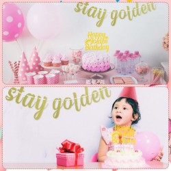 Happy Golden Birthday Cake Topper Stay Golden Glitter Gold Banner Gold Birthday Decorations Golden Girls Party Supplies Golde...