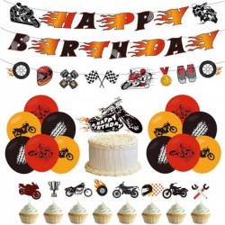 Motorcycle Birthday Decorations Set Motocross Party Supplies with Motorcycle Birthday Banner Garland Cake Toppers Latex Ballo...