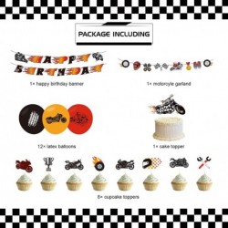 Motorcycle Birthday Decorations Set Motocross Party Supplies with Motorcycle Birthday Banner Garland Cake Toppers Latex Ballo...