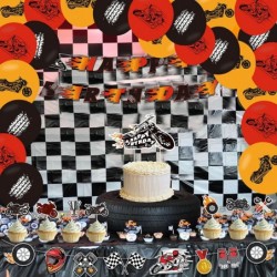 Motorcycle Birthday Decorations Set Motocross Party Supplies with Motorcycle Birthday Banner Garland Cake Toppers Latex Ballo...