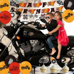 Motorcycle Birthday Decorations Set Motocross Party Supplies with Motorcycle Birthday Banner Garland Cake Toppers Latex Ballo...