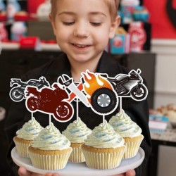 Motorcycle Birthday Decorations Set Motocross Party Supplies with Motorcycle Birthday Banner Garland Cake Toppers Latex Ballo...