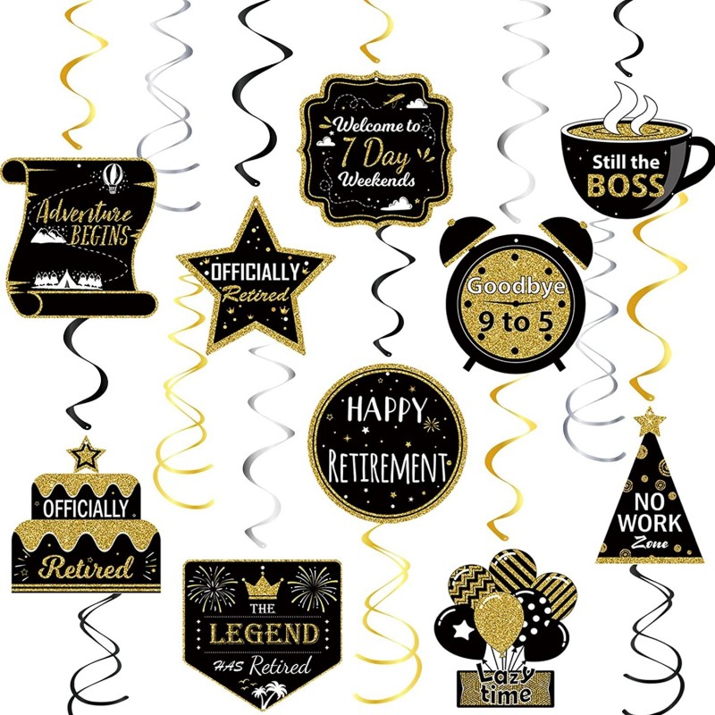 16 Pieces Retirement Party Decorations Black and Gold Retirement Hanging Decorations Retirement Party Supplies $15.45 Kids' P...