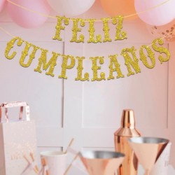 Gold Glitter Feliz Cumplea?os Banner - Spanish Happy Birthday Banner Mexican Fiesta Theme Birthday Party Decorations - Birthd...