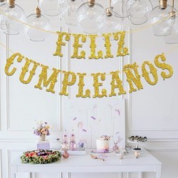 Gold Glitter Feliz Cumplea?os Banner - Spanish Happy Birthday Banner Mexican Fiesta Theme Birthday Party Decorations - Birthd...