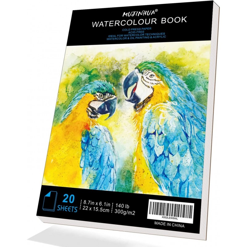 Watercolor Paper White 140 lb 6.1X8.7" 20 Sheets Cold-Pressed Acid-Free Ideal for Watercolor Painting and Wet Media Textured ...