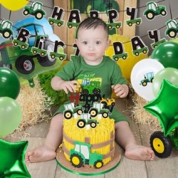 Green Tractor Balloons Birthday Decorations Hanging Happy Birthday Banner Cake Topper Baby Shower Party Supplies $31.01 Kids'...