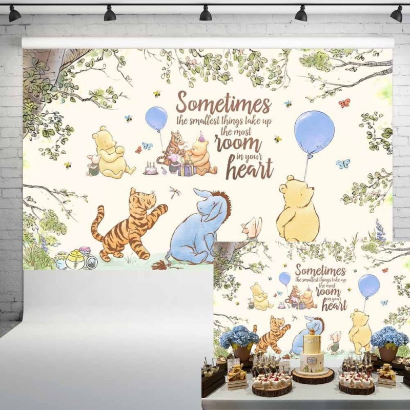 Classic Winnie Baby Shower Decorations for Boys Pooh and Friends Blue Balloon Spring Landscape Backdrop 5x3 ft Newborn Birthd...