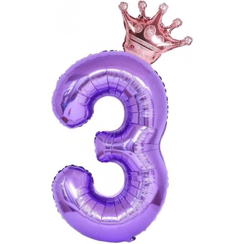 40-Inch Purple Number 3 Crown Balloons Set 3rd Birthday Balloons for Girls Wedding Anniversar Celebration Decorative Balloons...