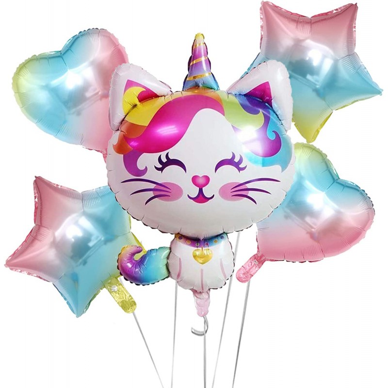 Cat Unicorn Party Balloons Caticorn Balloons Gradient Heart and Star Balloons for Caticorn Themed Birthday Baby Shower Party ...