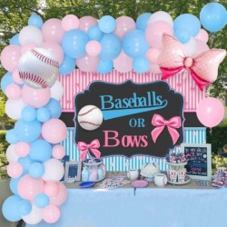 Gender Reveal Party Decorations Baseball Gender Reveal Party Decorations with Baseballs or Bows Backdrop Latex Balloons for B...