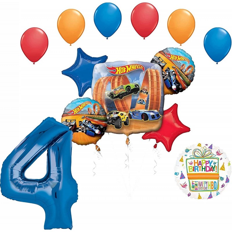 Hot Wheelin' Party Supplies 4th Birthday Balloon Bouquet Decorations $34.45 Kids' Party Decorations