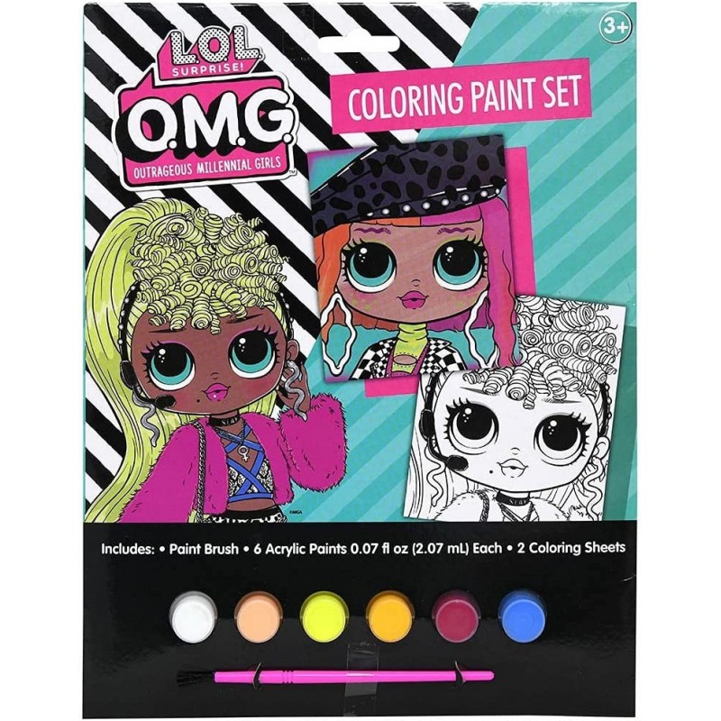 OMG Coloring Paint Set - Entertaining LOL Surprise! Kids Art Set Includes 6 Acrylic Paint Set Brush and 2 Coloring Sheets Fun...