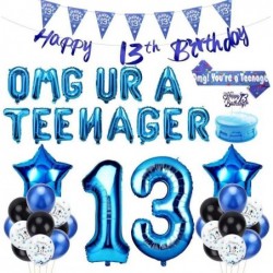 13th Birthday Decorations for Boys - Blue Omg Ur A Teenager Balloons Banner Happy 13th Birthday Banner Sash Cake Topper Penna...