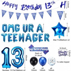 13th Birthday Decorations for Boys - Blue Omg Ur A Teenager Balloons Banner Happy 13th Birthday Banner Sash Cake Topper Penna...