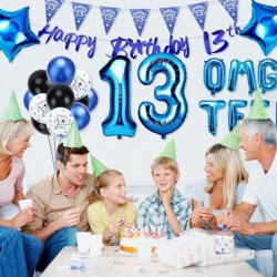 13th Birthday Decorations for Boys - Blue Omg Ur A Teenager Balloons Banner Happy 13th Birthday Banner Sash Cake Topper Penna...