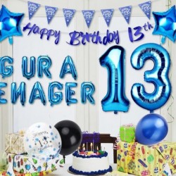 13th Birthday Decorations for Boys - Blue Omg Ur A Teenager Balloons Banner Happy 13th Birthday Banner Sash Cake Topper Penna...